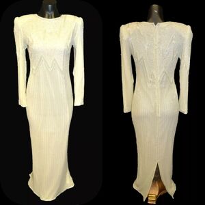 Brilliante by J.A. Vintage 80s White Sequin Beaded Prom Formal Pageant Dress S